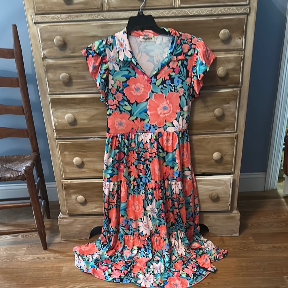 Floral V-Neck Dress - Multicolor